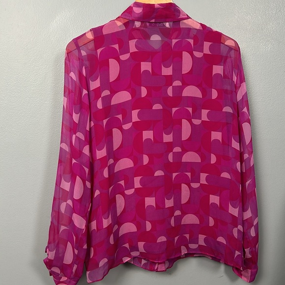 Vintage Pink Silk Long Sleeve Sheer Silk lined shirt size Large - Picture 7 of 14